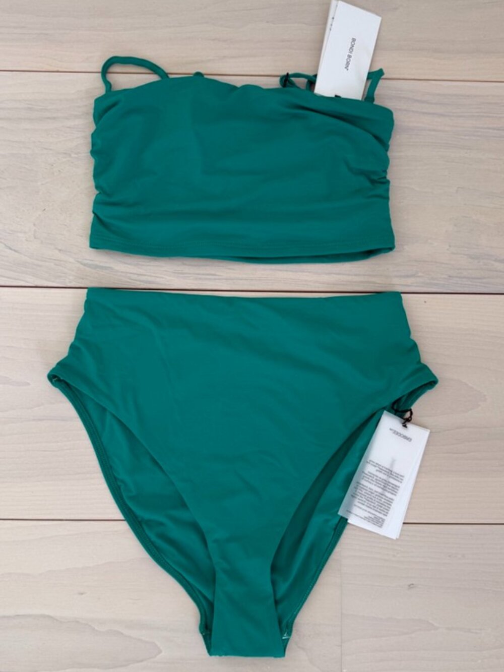 Bondi Born Sandy Bikini Top M and Leona Bikini Bottom L in Emerald NEW WITH TAGS